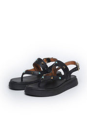 Sandália Feminina Papete Tachas Diversas - Preta SDI-11546 - PR