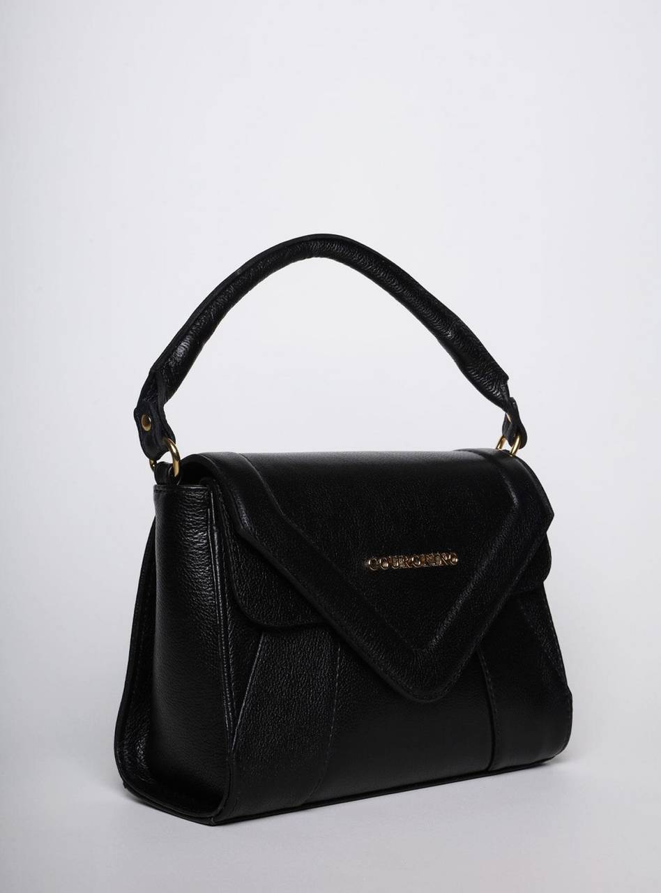 Bolsa Satchel Média Couro Tiracolo Preta BSI-5820 - PR