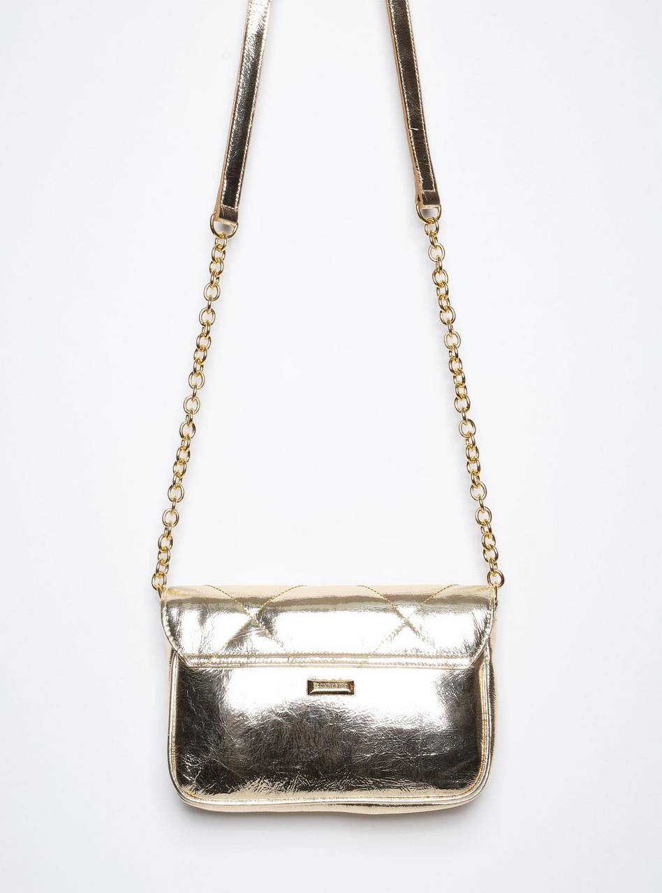 Bolsa Satchel Pequeno Couro Transversal Ouro BSI-5858 - AU