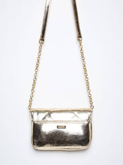 Bolsa Satchel Pequeno Couro Transversal Ouro BSI-5858 - AU
