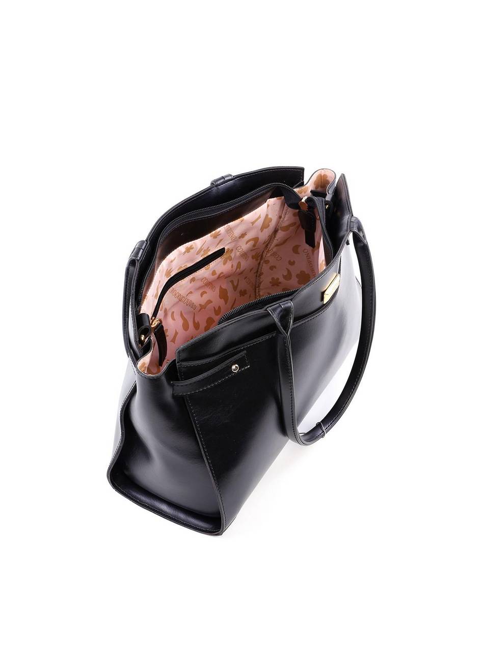Bolsa Tote de Alça Dupla e Tiras Laterais - Preta BSI-6225 - PR