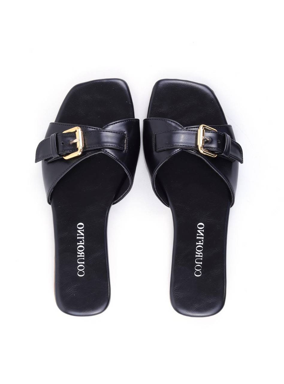 Rasteira Slide Tira com Fivela - Preta SDI-12066 - PR