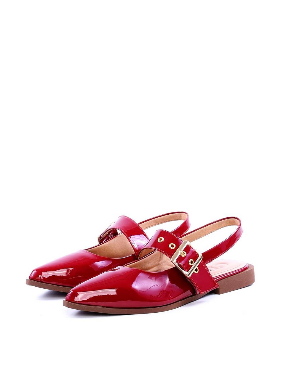 Sapatilha Slingback com Maxi Fivela e Ilhós - Vermelha SDI-11728 - VE