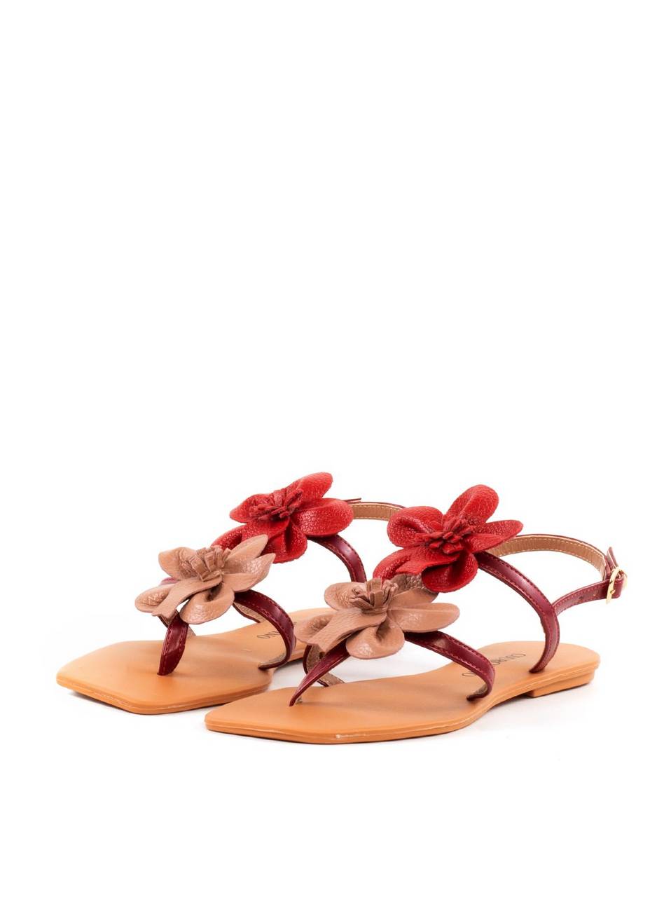 Rasteira Tiras Finas Enfeite Duas Flores - Vermelha SDI-12035 - VE
