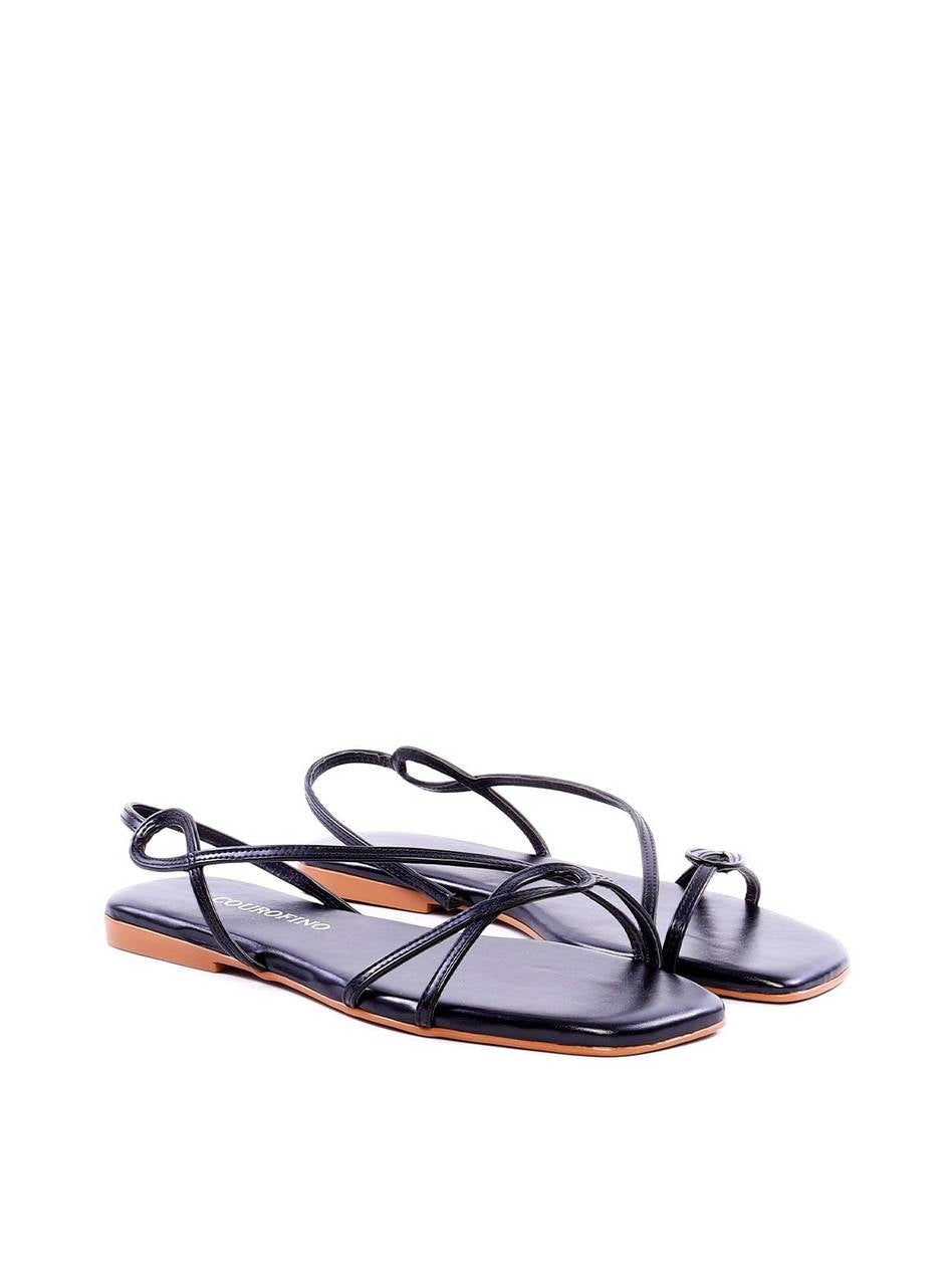 Rasteira com Tiras Finas em Recorte Geométrico - Preta SDI-11942 - PR