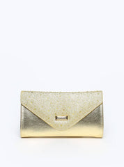 Bolsa Clutch Pequena Tiracolo Tampa Brilhosa Ouro BSI-5874 - AU