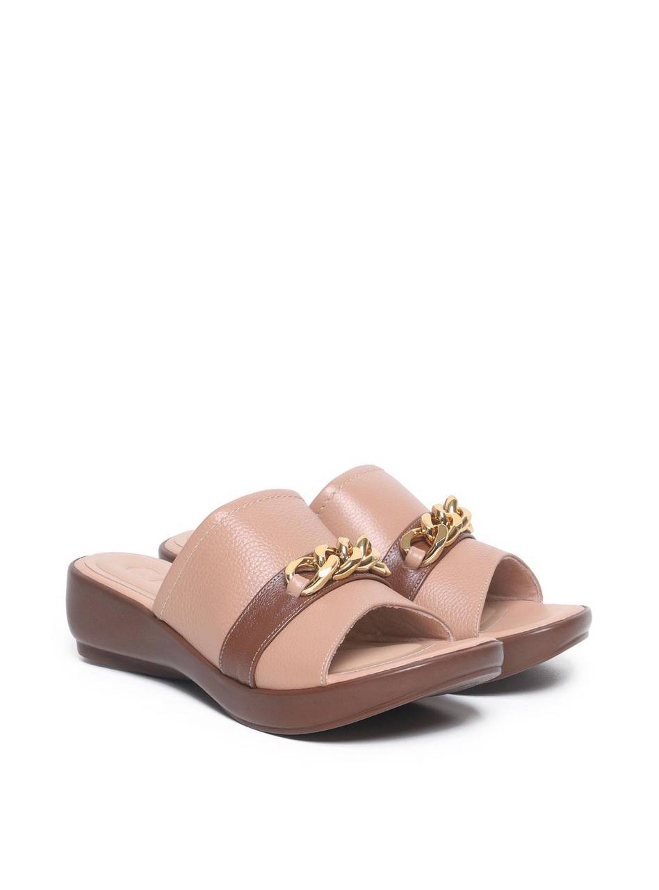 Sandália Feminina Couro Tamanco Anabela Confort Nude SDI-11595 - NU