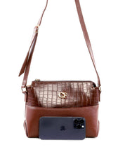 Bolsa Transversal Média com Detalhe Croco - Cacau BSI-6488 - CA