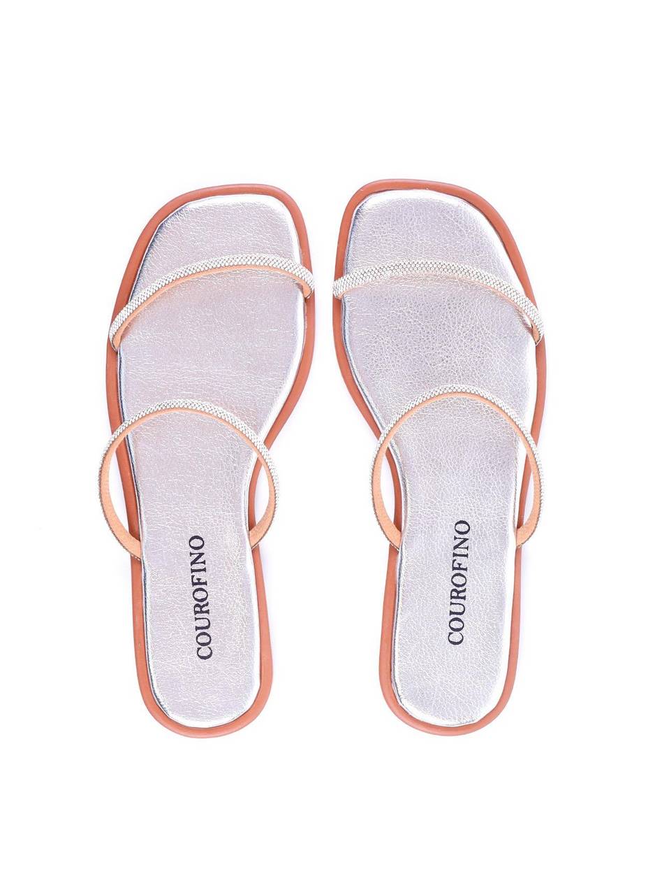 Rasteira com Duas Tiras de Strass - Prata SDI-11956 - PT