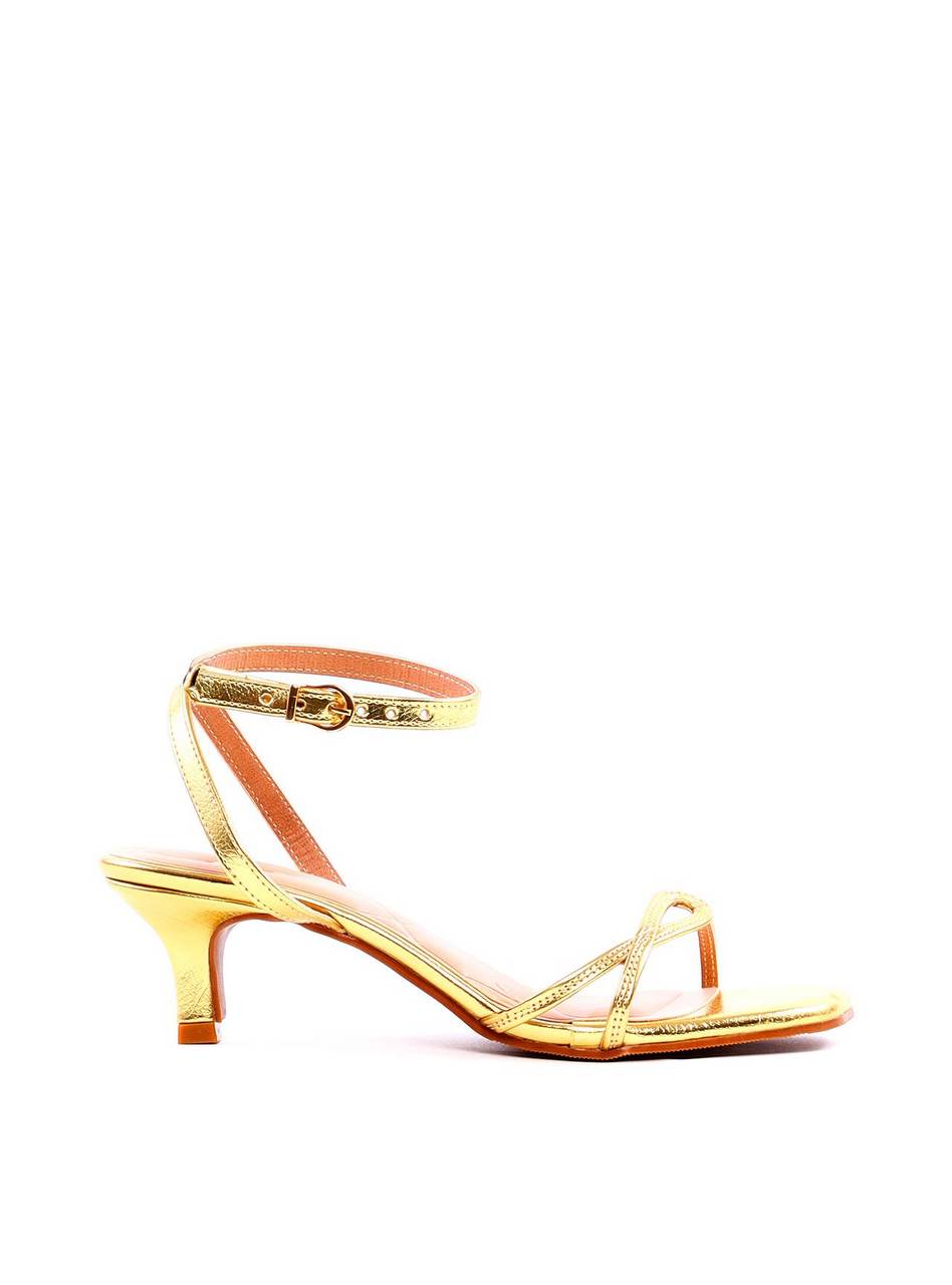 Sandália com Salto Fino e Recorte Geométrico - Ouro SDI-11930 - AU