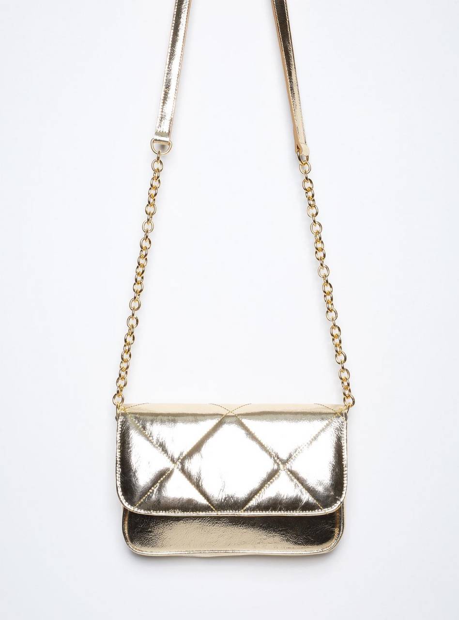 Bolsa Satchel Pequeno Couro Transversal Ouro BSI-5858 - AU
