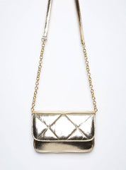 Bolsa Satchel Pequeno Couro Transversal Ouro BSI-5858 - AU
