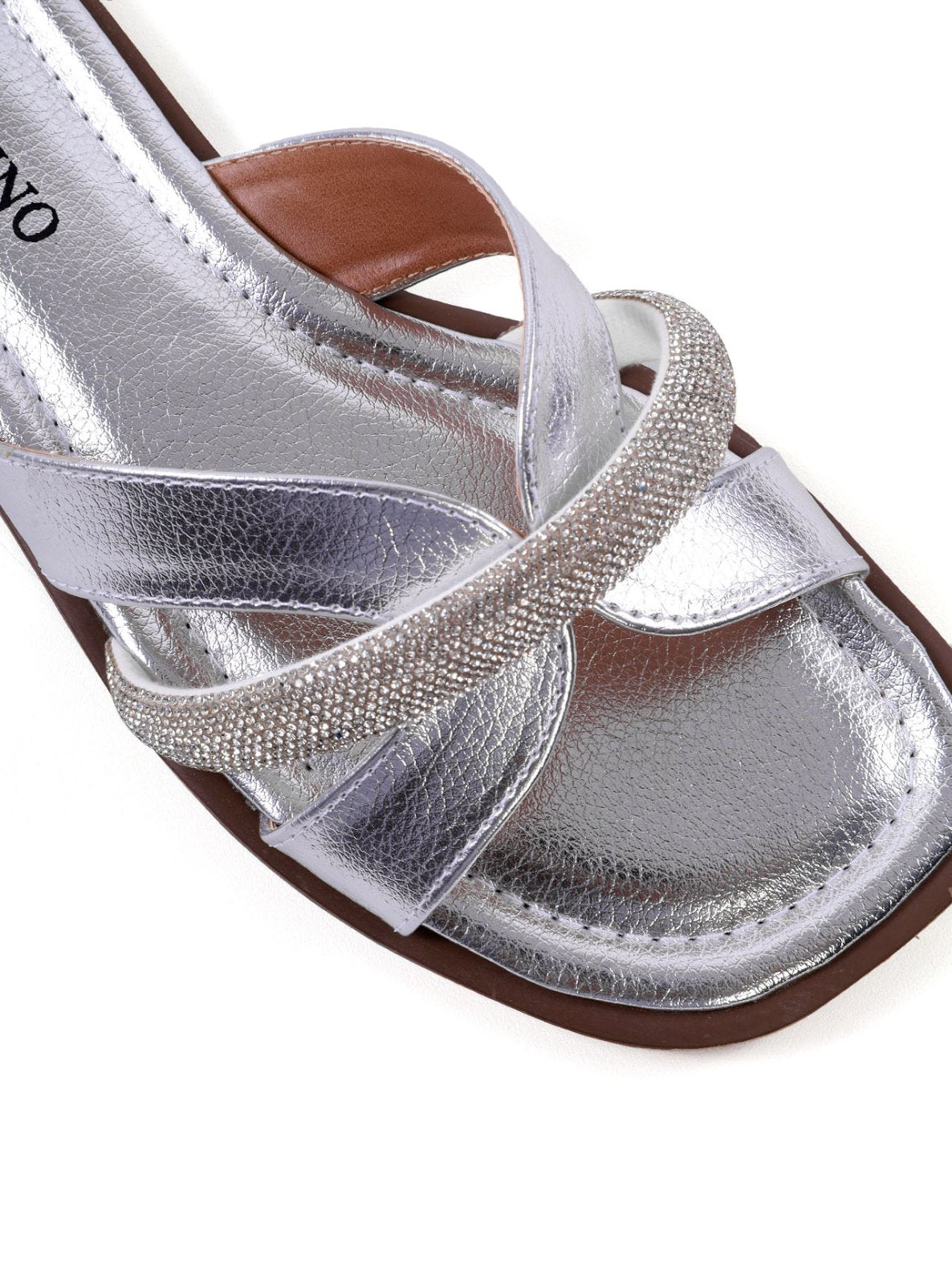 Sandália Rasteira com Recortes e Strass SDI-12254 - PT