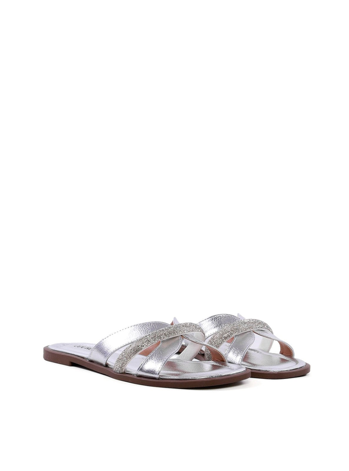 Sandália Rasteira com Recortes e Strass SDI-12254 - PT