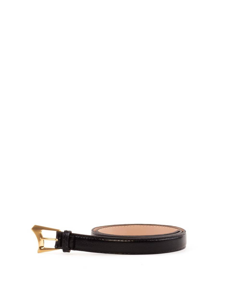 Cinto Feminino Fino Fivela Assimétrica Aço Escovado - Preta CTI-1009 - PR