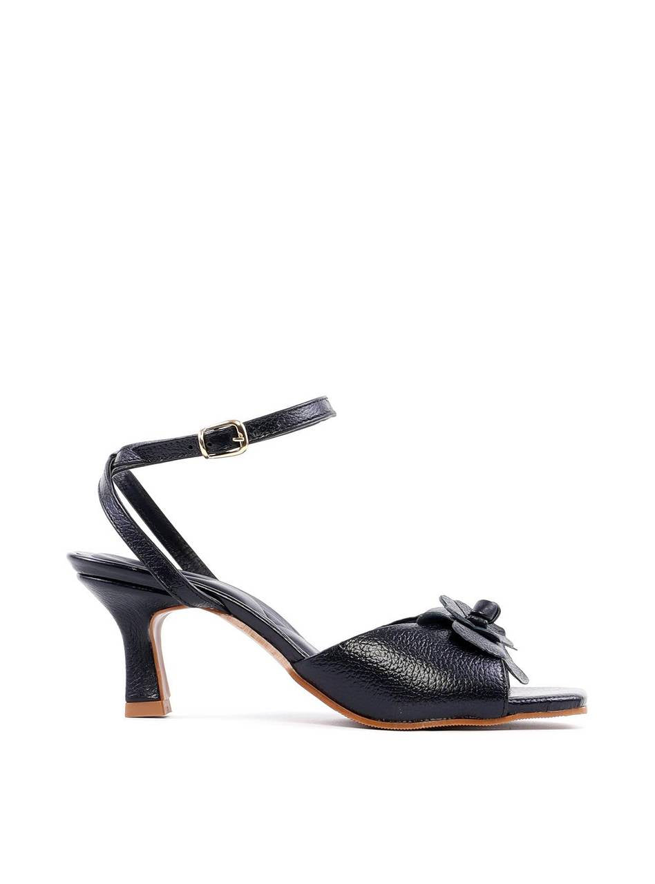 Sandália de Salto Fino com Flor - Preta SDI-11846 - PR