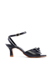 Sandália de Salto Fino com Flor - Preta SDI-11846 - PR