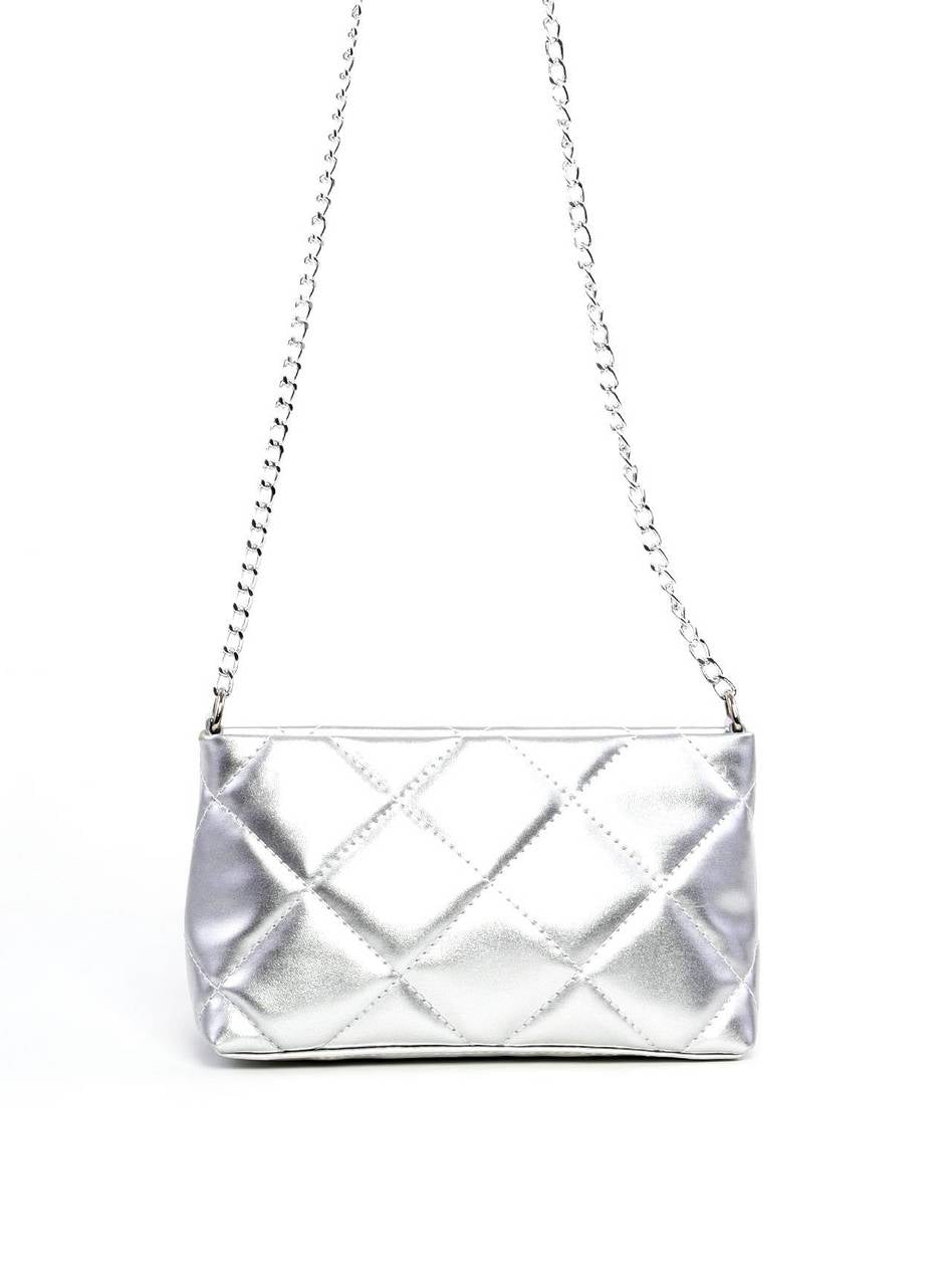 Bolsa Clutch Transversal em Metalassê - Prata BSI-6288 - PT