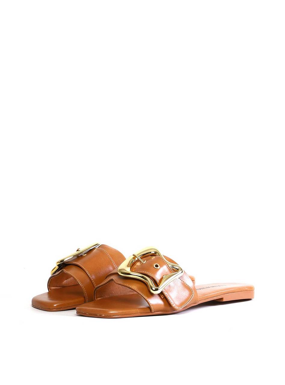 Rasteira com Maxi Fivela e Ilhoses - Nude SDI-12001 - NU