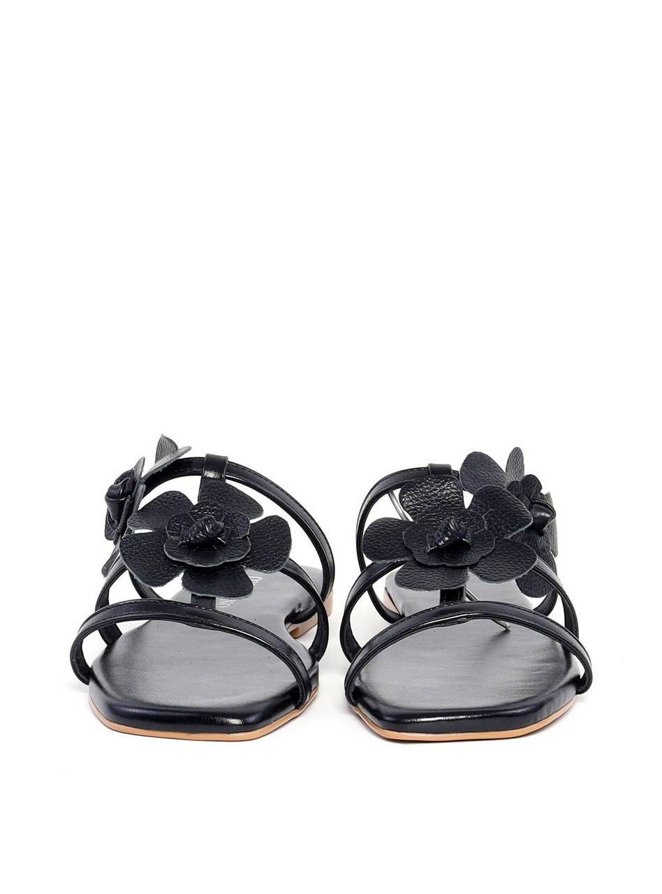 Rasteira Slide com Duas Flores - Preta SDI-11848 - PR