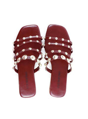 Rasteira com Tiras Finas e Rebites - Vinho SDI-11895 - VI