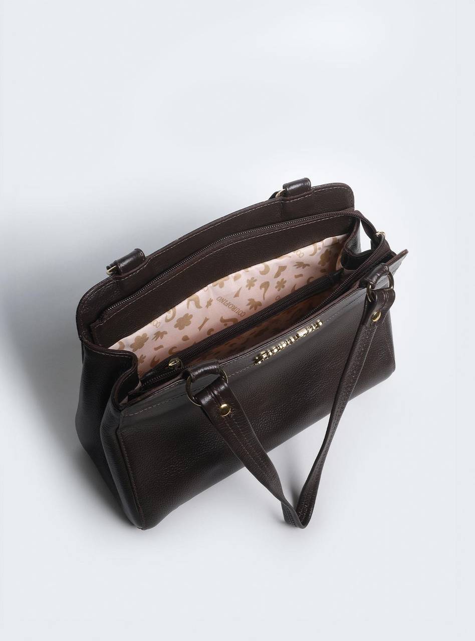 Bolsa Tiracolo Duas Divisórias Média Couro Cacau BSI-5630 - CA