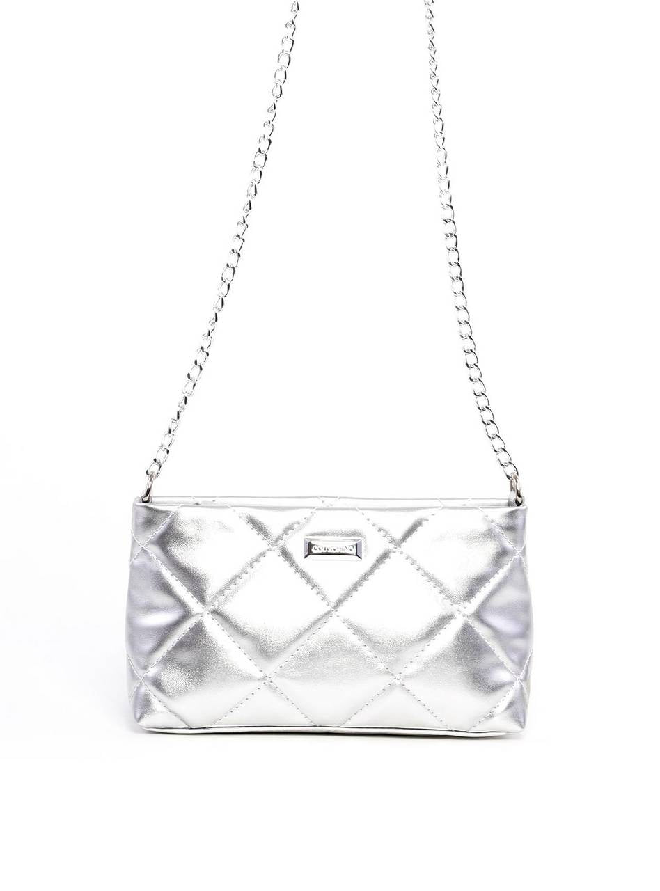 Bolsa Clutch Transversal em Metalassê - Prata BSI-6288 - PT