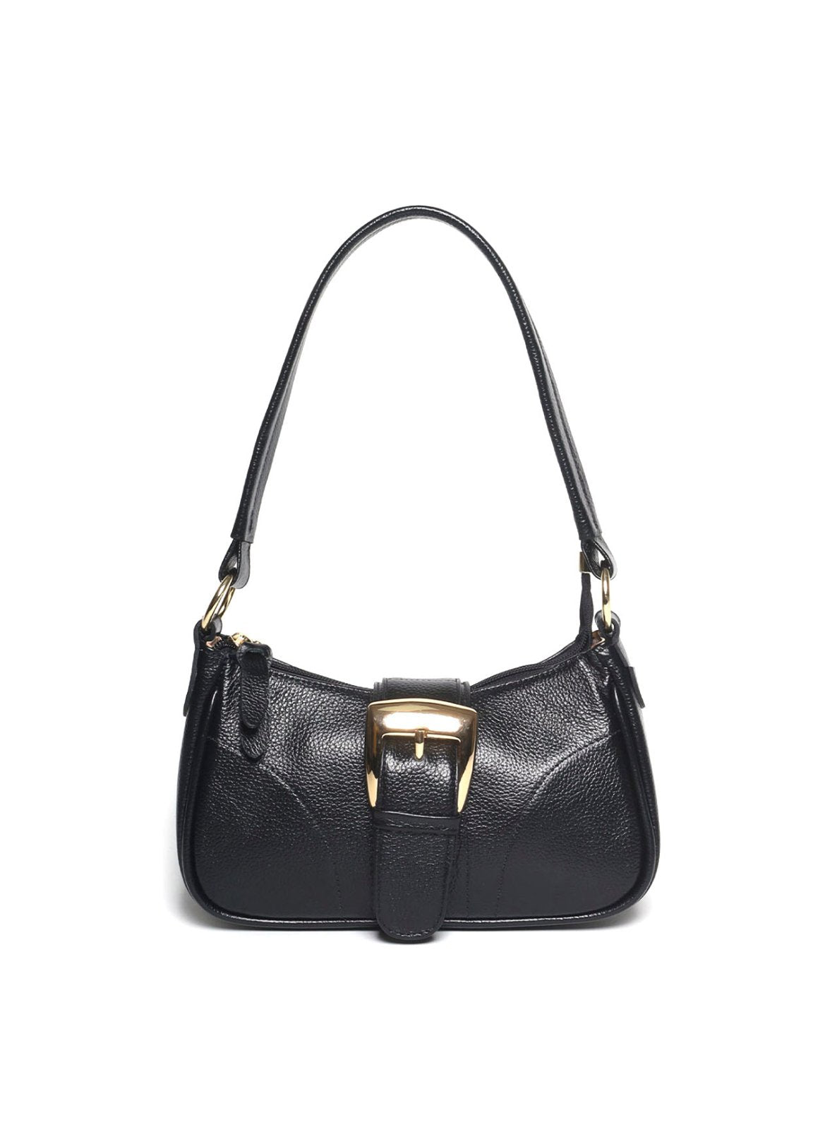 Bolsa Baguette Pequena Couro Fivela Grande Preta BSI-5879 - PR