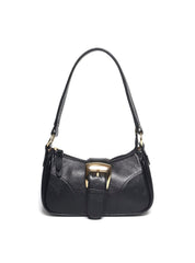 Bolsa Baguette Pequena Couro Fivela Grande Preta BSI-5879 - PR