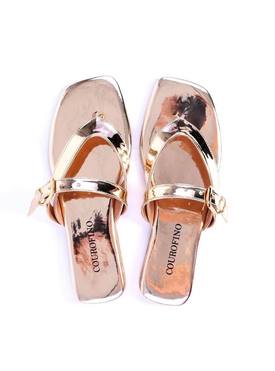 Sandália Feminina Rasteira de Dedo - Ouro SDI-11698 - AU