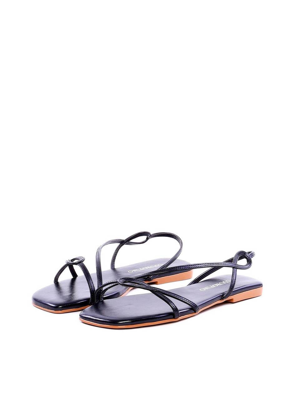 Rasteira com Tiras Finas em Recorte Geométrico - Preta SDI-11942 - PR