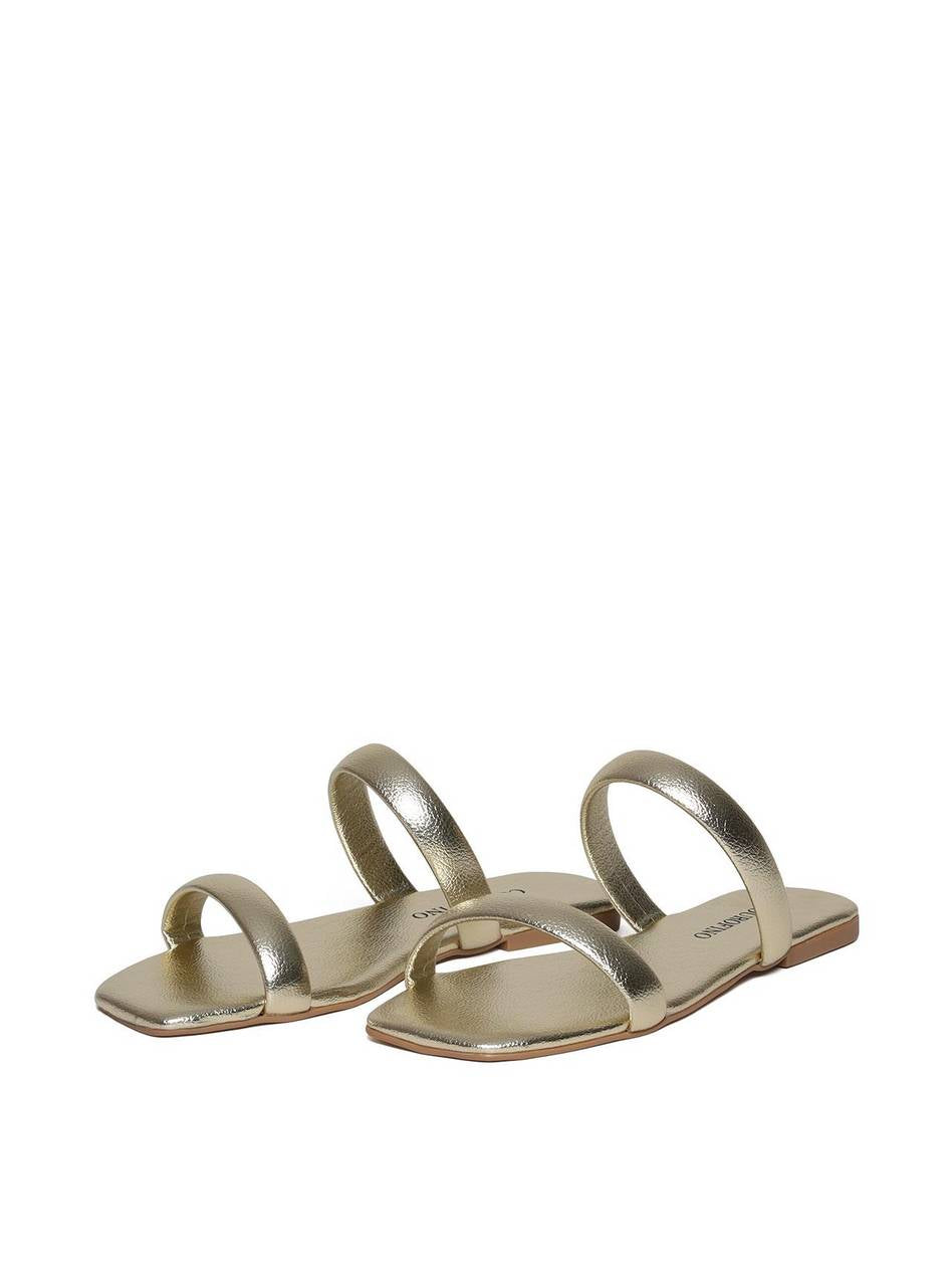 Sandália Feminina Rasteira Duas Tiras - Ouro SDI-11620 - AU