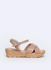 Sandália Feminina Couro Anabela Tiras Cruzadas - Nude SDI-11576 - NU