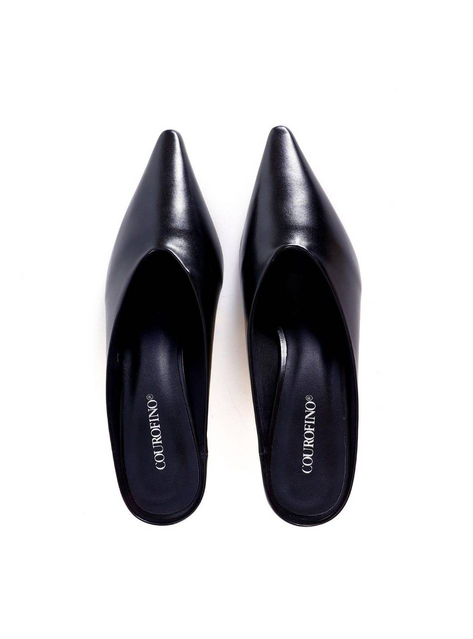 Mule de Bico Fino com Salto Anabela Cromado - Preto SD-12011 - PR