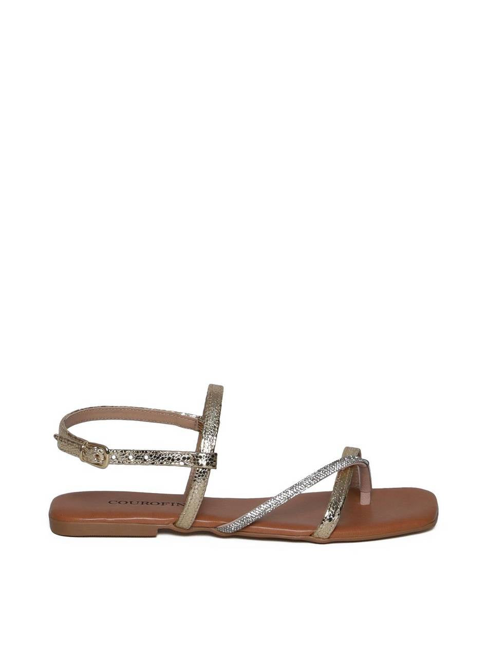 Sandália Rasteira com Tiras Finas em Strass SDI-11681 - AU
