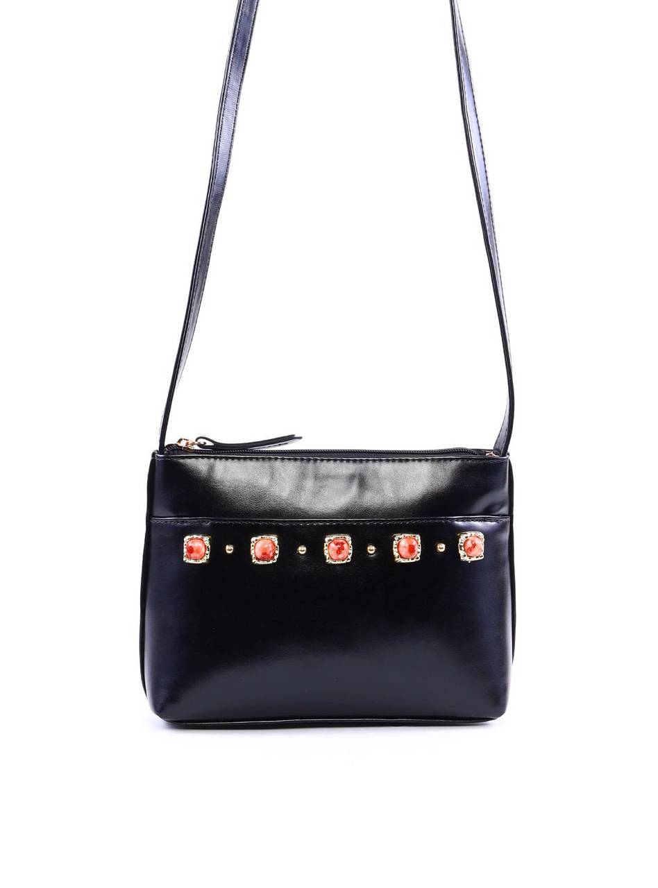 Bolsa Tote Transversal com Pedraria - Preta BSI-6362 - PR