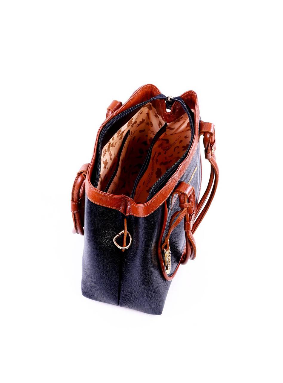 Bolsa Alderice Tote Detalhe Costura e Bag Charm - Preta BSI-6322 - PR