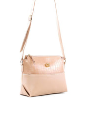 Bolsa Transversal Média com Detalhe Croco - Nude BSI-6488 - NU