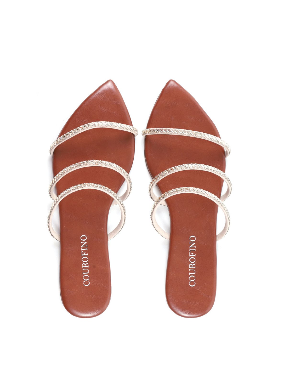 Sandália Rasteira com Strass Bico Folha SDI-12244 - CS