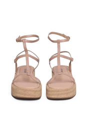 Sandália Feminina Couro Plataforma Salto Fachetado - Nude SDI-11560 - NU