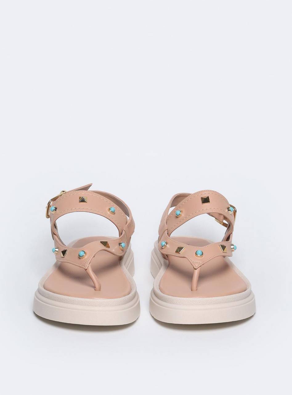 Sandália Feminina Papete Tachas Diversas - Nude SDI-11546 - NU