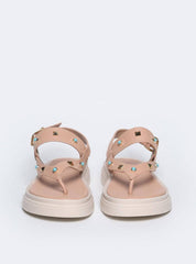 Sandália Feminina Papete Tachas Diversas - Nude SDI-11546 - NU