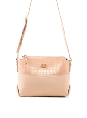 Bolsa Transversal Média com Detalhe Croco - Nude BSI-6488 - NU