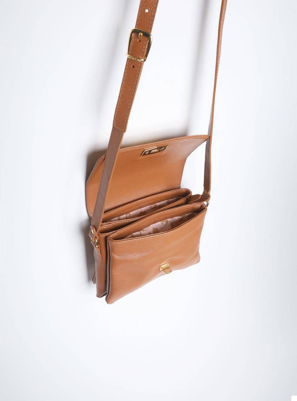 Bolsa Saddle Pequena Couro Alça Regulável Castor BSI-5739 - CS