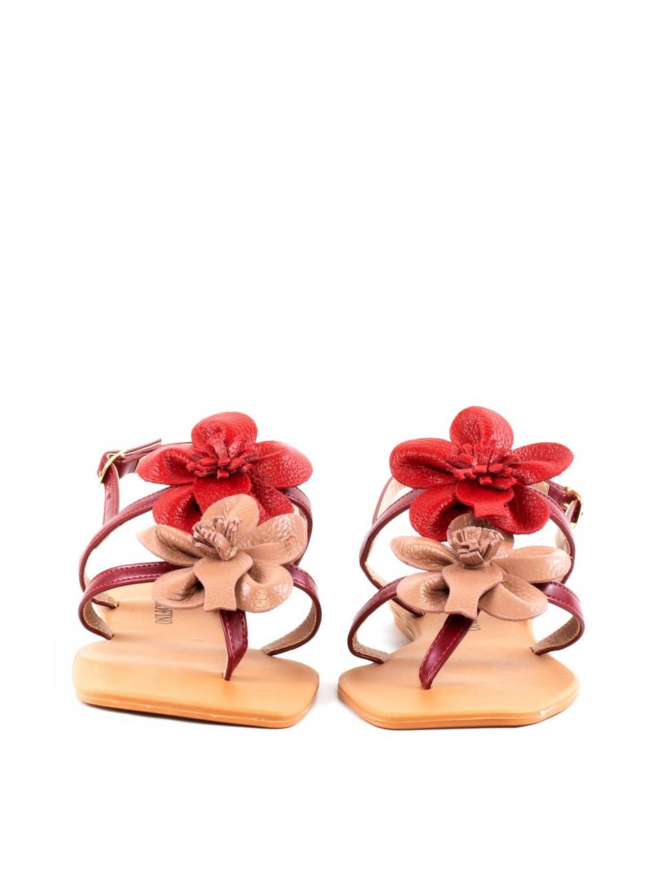 Rasteira Tiras Finas Enfeite Duas Flores - Vermelha SDI-12035 - VE