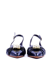 Sapatilha Slingback Drapeada Enfeite Orgânico - Preta SDI-11981 - PR