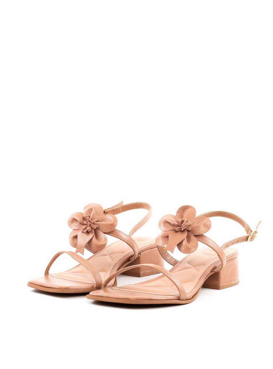 Sandália Salto Bloco Enfeite Flor - Nude SDI-12034 - NU