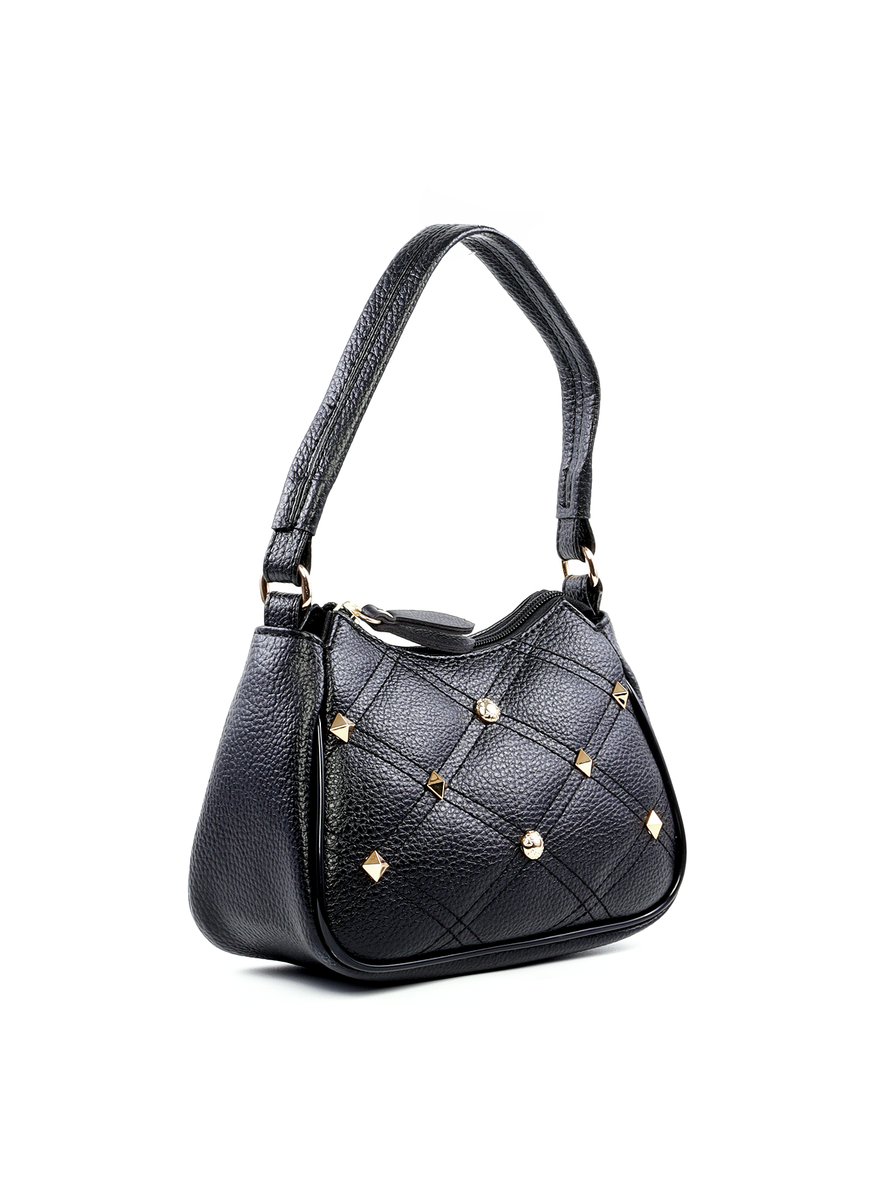 Bolsa Clutch com Alça Tiracolo Removível em Matelassê e Spikes - Preta BSI-5966 - PR