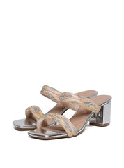 Tamanco Salto Bloco com Tiras de Palha e Strass SDI-11691 - PT