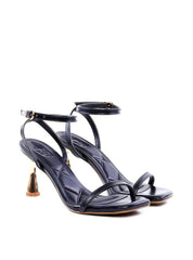 Sandália Tiras Finas Salto Alto Cromado - Preta SDI-11925 - PR